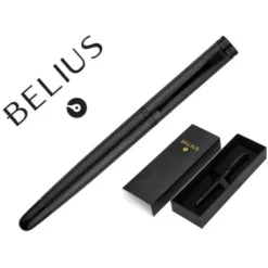 BOLIGRAFO BELIUS NEPTUNO ALUMINIO TEXTURA WAVY COLOR NEGRO TINTA AZUL CAJA DE DISEÑO