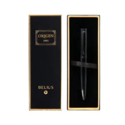 BOLIGRAFO BELIUS ORIGEN 1995 ALUMINIO TEXTURA CEPILLADA COLOR NEGRO TINTA AZUL CAJA DE DISEÑO