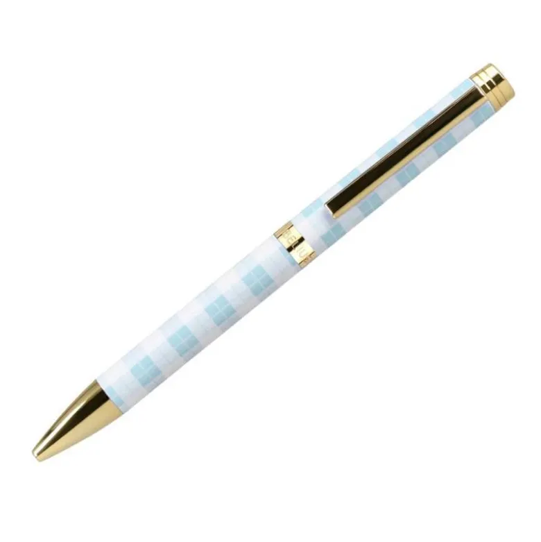 BOLIGRAFO BELIUS PERFECT PICNIC DAY ALUMINIO COLOR AZUL CELESTE DORADO TINTA AZULCAJA DE DISEÑO