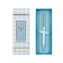 BOLIGRAFO BELIUS PERFECT PICNIC DAY ALUMINIO COLOR AZUL CELESTE DORADO TINTA AZULCAJA DE DISEÑO