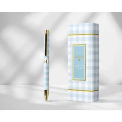BOLIGRAFO BELIUS PERFECT PICNIC DAY ALUMINIO COLOR AZUL CELESTE DORADO TINTA AZULCAJA DE DISEÑO