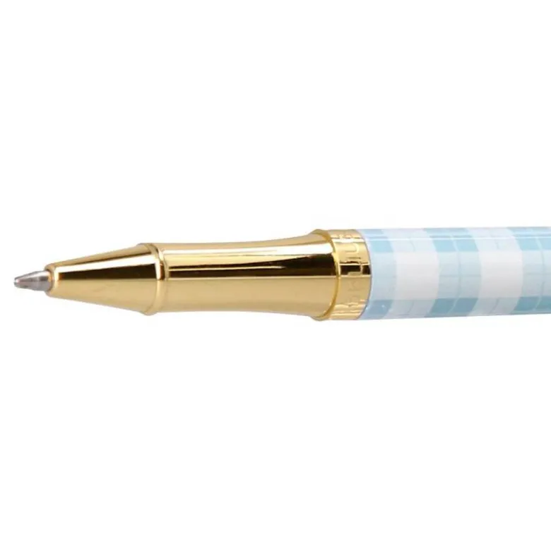 BOLIGRAFO BELIUS PERFECT PICNIC DAY ALUMINIO COLOR AZUL CELESTE DORADO TINTA AZULCAJA DE DISEÑO