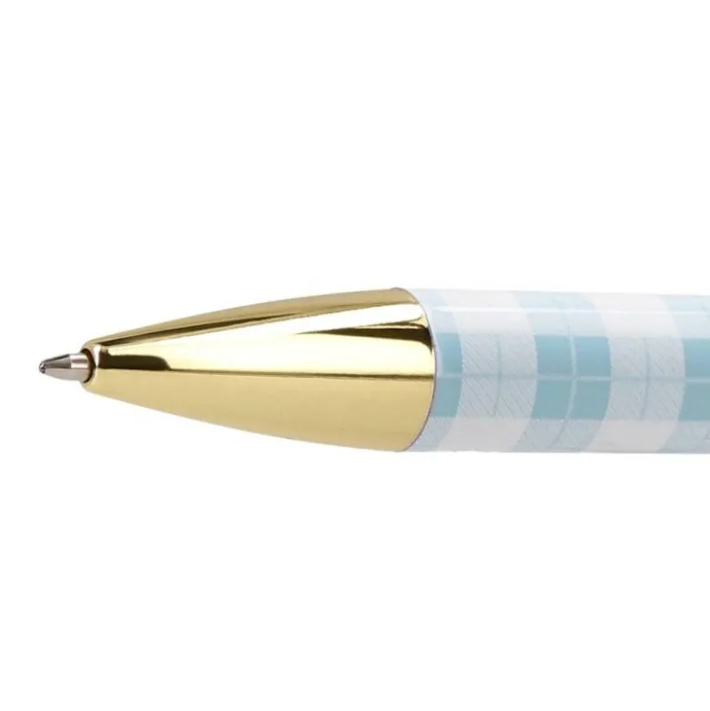 BOLIGRAFO BELIUS PERFECT PICNIC DAY ALUMINIO COLOR AZUL CELESTE DORADO TINTA AZULCAJA DE DISEÑO