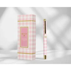 BOLIGRAFO BELIUS PICNIC ALUMINIO COLOR ROSA DORADO TINTA COLOR AZUL CAJA DE DISEÑO