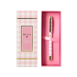 BOLIGRAFO BELIUS PICNIC ALUMINIO COLOR ROSA DORADO TINTA COLOR AZUL CAJA DE DISEÑO