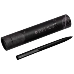 BOLIGRAFO BELIUS ROCKET B ALUMINIO COLOR MINIMALISTA NEGRO TINTA AZUL CAJA CILINDRICA