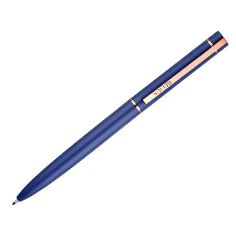 BOLIGRAFO BELIUS ROSE ALUMINIO COLOR AZUL ELECTRICO/ORO ROSA TINTA AZUL CAJA DE DISEÑO