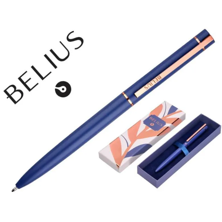BOLIGRAFO BELIUS ROSE ALUMINIO COLOR AZUL ELECTRICO/ORO ROSA TINTA AZUL CAJA DE DISEÑO