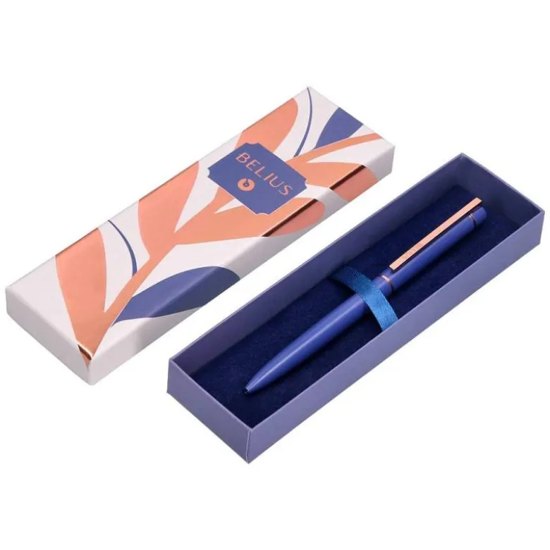 BOLIGRAFO BELIUS ROSE ALUMINIO COLOR AZUL ELECTRICO/ORO ROSA TINTA AZUL CAJA DE DISEÑO
