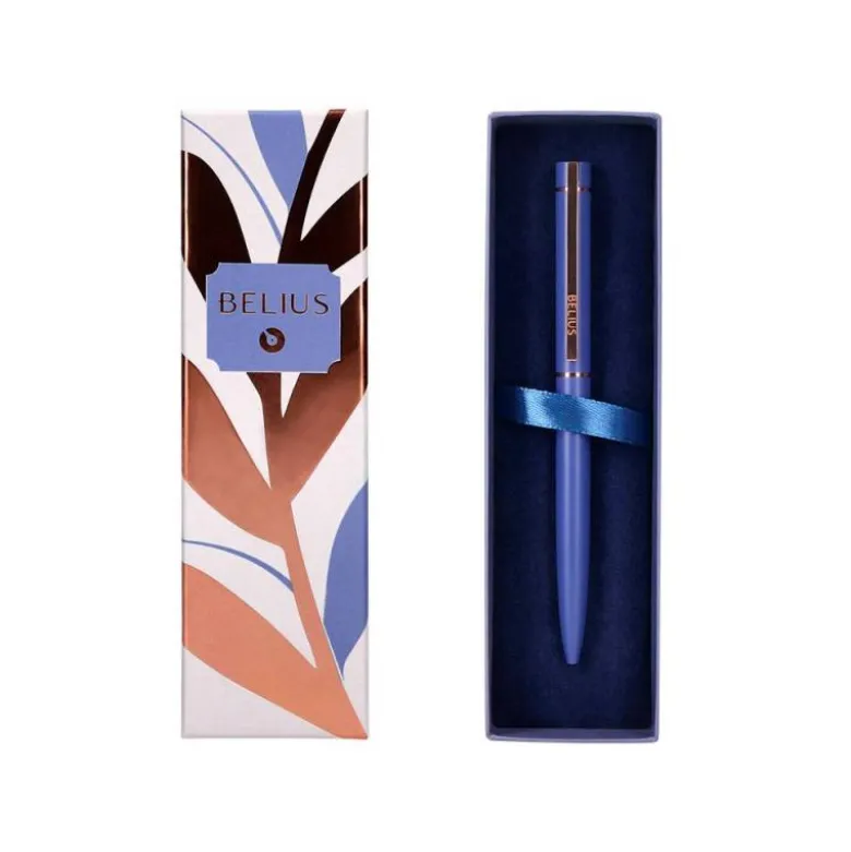 BOLIGRAFO BELIUS ROSE ALUMINIO COLOR AZUL ELECTRICO/ORO ROSA TINTA AZUL CAJA DE DISEÑO