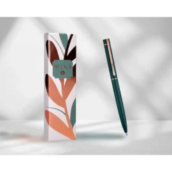 BOLIGRAFO BELIUS ROSE ALUMINIO COLOR VERDE OLIVA/ORO ROSA TINTA AZUL CAJA DE DISEÑO