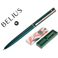 BOLIGRAFO BELIUS ROSE ALUMINIO COLOR VERDE OLIVA/ORO ROSA TINTA AZUL CAJA DE DISEÑO