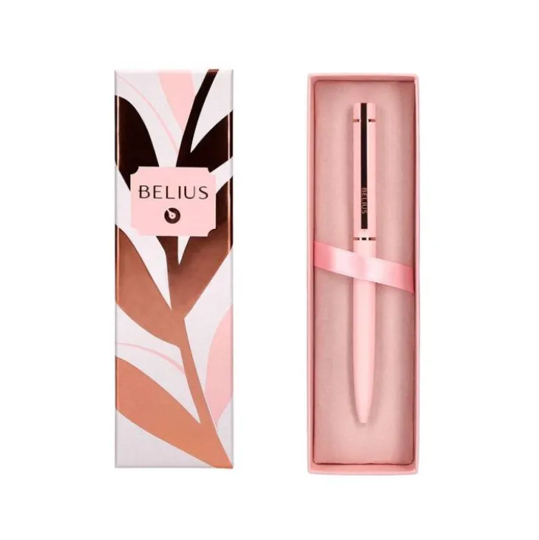 BOLIGRAFO BELIUS ROSE ALUMINIO COLOR ROSA/ORO ROSA TINTA AZUL CAJA DE DISEÑO
