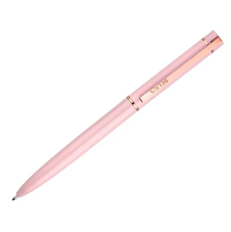 BOLIGRAFO BELIUS ROSE ALUMINIO COLOR ROSA/ORO ROSA TINTA AZUL CAJA DE DISEÑO