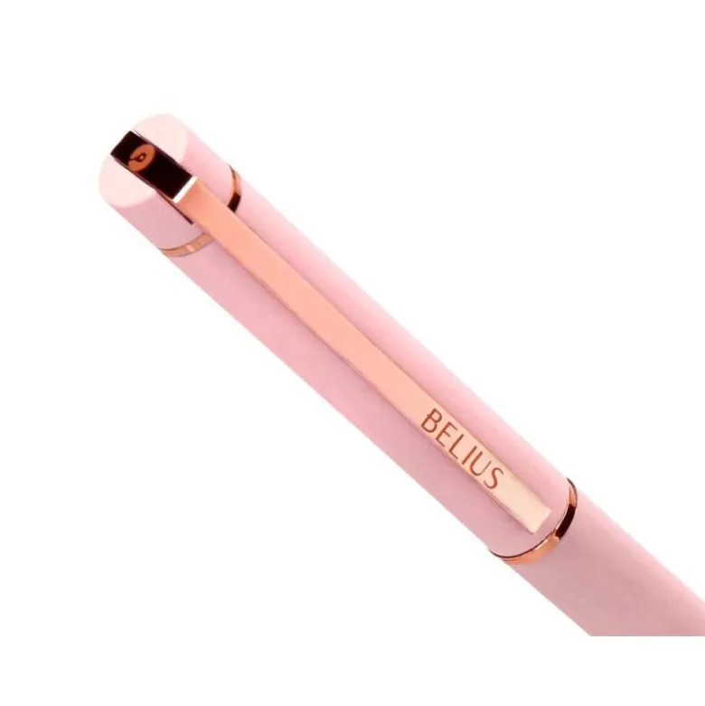 BOLIGRAFO BELIUS ROSE ALUMINIO COLOR ROSA/ORO ROSA TINTA AZUL CAJA DE DISEÑO