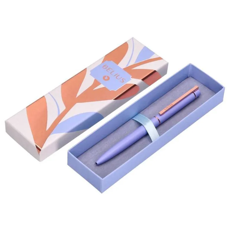 BOLIGRAFO BELIUS ROSE ALUMINIO COLOR LAVANDA/ORO ROSA TINTA AZUL CAJA DE DISEÑO