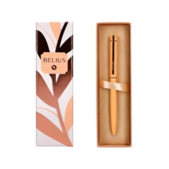 BOLIGRAFO BELIUS ROSE ALUMINIO COLOR NARANJA/ORO ROSA TINTA AZUL CAJA DE DISEÑO