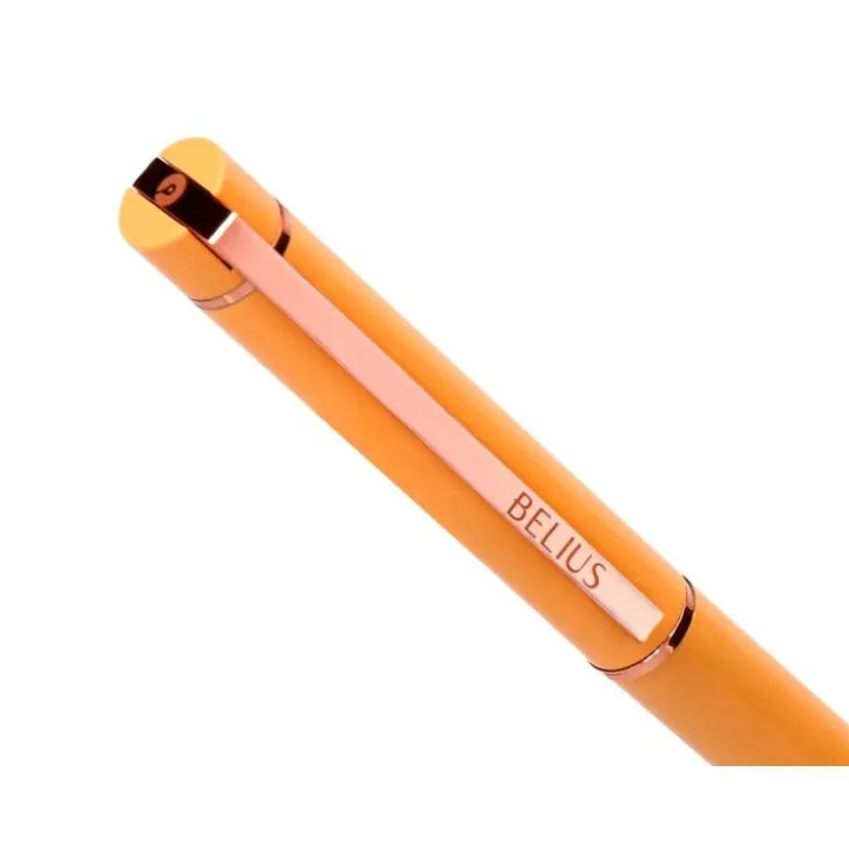 BOLIGRAFO BELIUS ROSE ALUMINIO COLOR NARANJA/ORO ROSA TINTA AZUL CAJA DE DISEÑO