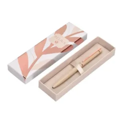 BOLIGRAFO BELIUS ROSE ALUMINIO COLOR BEIGE CLARO ORO ROSA TINTA AZUL CAJA DE DISEÑO