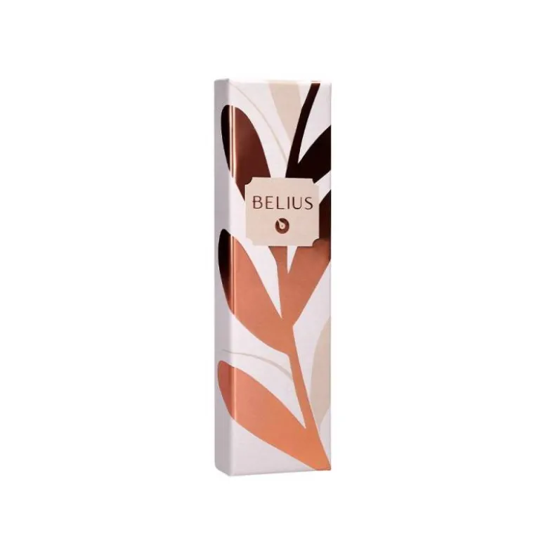 BOLIGRAFO BELIUS ROSE ALUMINIO COLOR BEIGE CLARO ORO ROSA TINTA AZUL CAJA DE DISEÑO