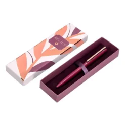 BOLIGRAFO BELIUS ROSE ALUMINIO COLOR BURDEOS ORO ROSA TINTA AZUL CAJA DE DISEÑO