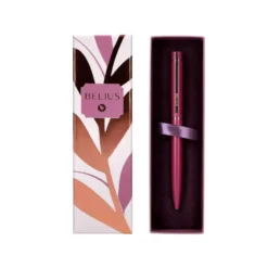 BOLIGRAFO BELIUS ROSE ALUMINIO COLOR BURDEOS ORO ROSA TINTA AZUL CAJA DE DISEÑO