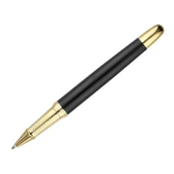 BOLIGRAFO BELIUS SOIREE ALUMINIO COLOR ART DECO NEGRO Y DORADO TINTA AZUL CAJA DE DISEÑO