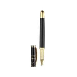 BOLIGRAFO BELIUS SOIREE ALUMINIO COLOR ART DECO NEGRO Y DORADO TINTA AZUL CAJA DE DISEÑO