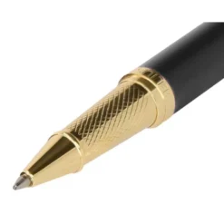 BOLIGRAFO BELIUS SOIREE ALUMINIO COLOR ART DECO NEGRO Y DORADO TINTA AZUL CAJA DE DISEÑO