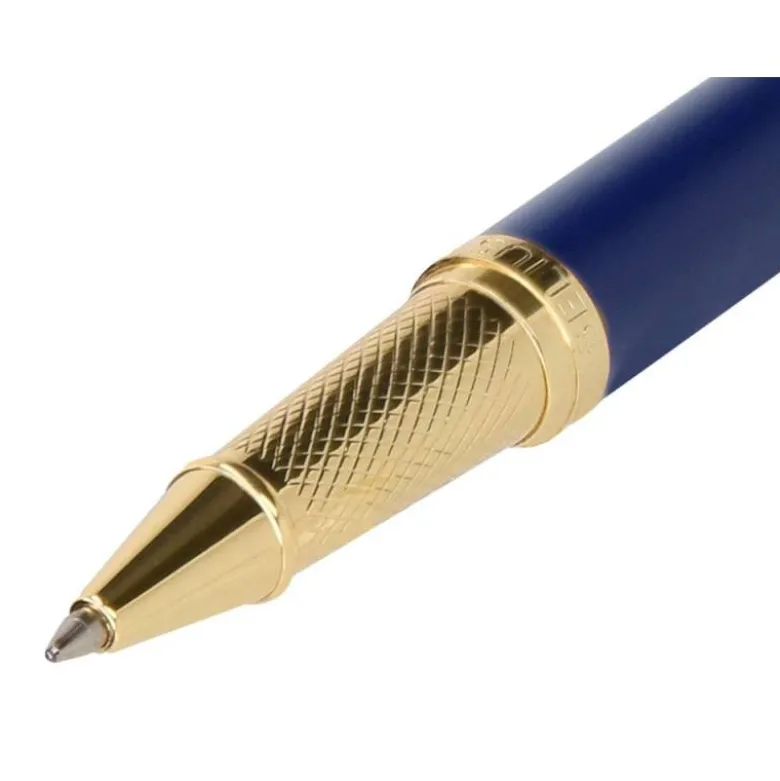 BOLIGRAFO BELIUS SOIREE ALUMINIO COLOR AZUL MARINO Y DORADO TINTA AZUL CAJA DE DISEÑO
