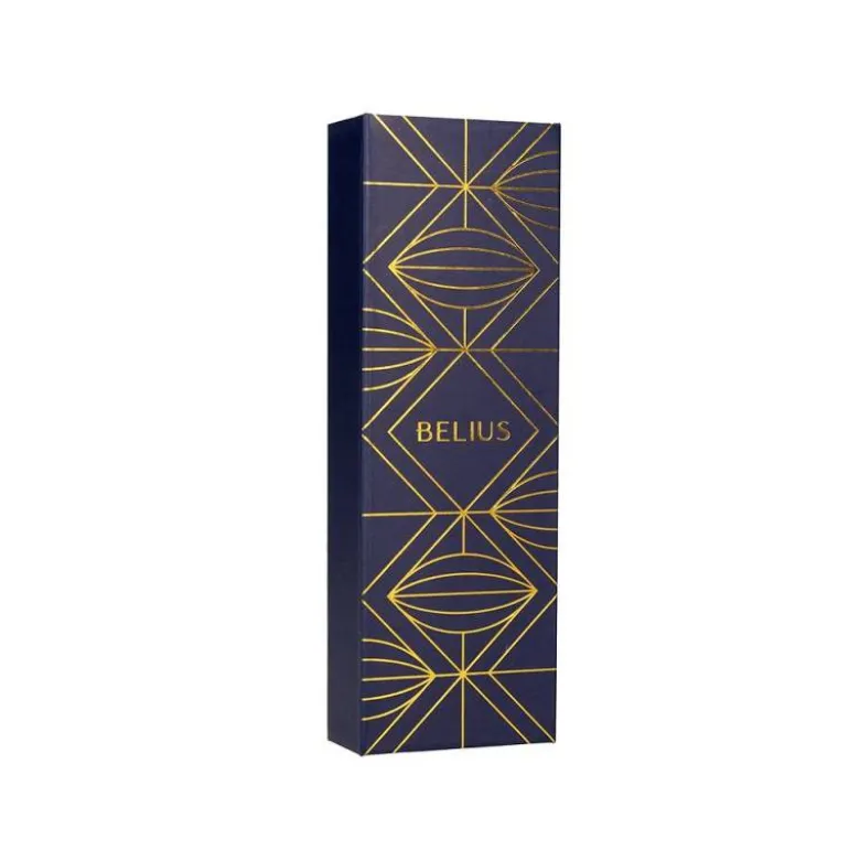BOLIGRAFO BELIUS SOIREE ALUMINIO COLOR AZUL MARINO Y DORADO TINTA AZUL CAJA DE DISEÑO