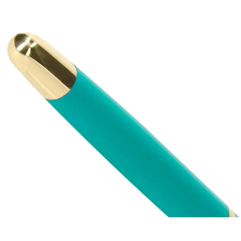 BOLIGRAFO BELIUS SOIREE ALUMINIO COLOR ART DECO TURQUESA Y DORADO TINTA AZUL CAJA DE DISEÑO