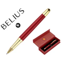 BOLIGRAFO BELIUS SOIREE ALUMINIO COLOR ART DECO GRANATE Y DORADO TINTA AZUL CAJA DE DISEÑO