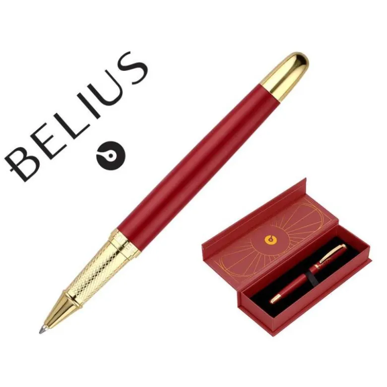 BOLIGRAFO BELIUS SOIREE ALUMINIO COLOR ART DECO GRANATE Y DORADO TINTA AZUL CAJA DE DISEÑO