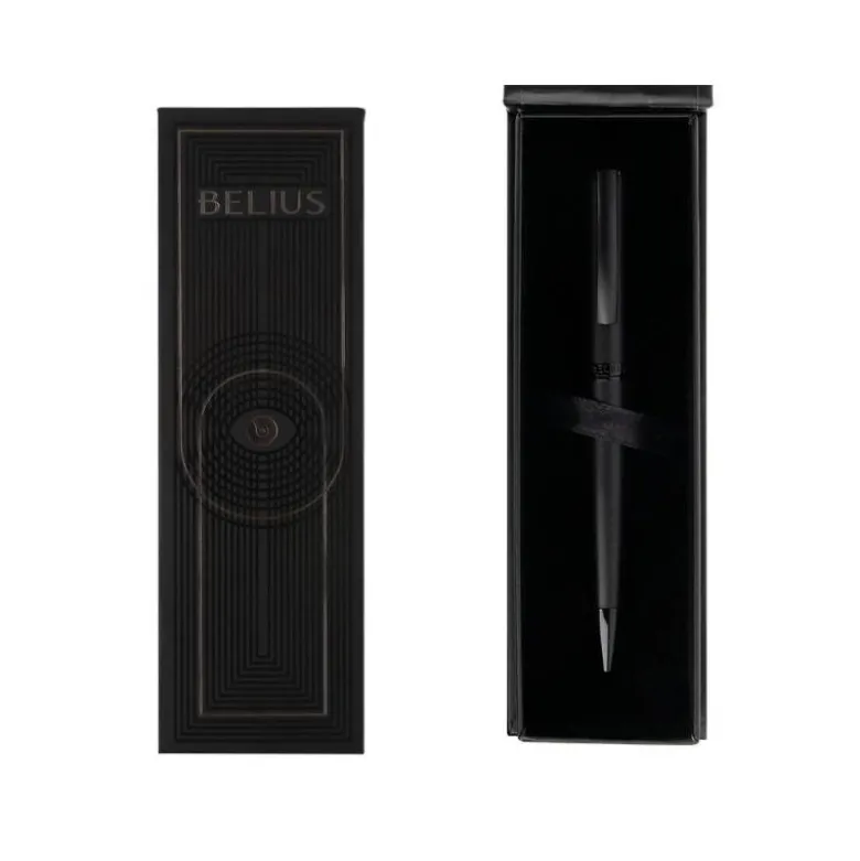 BOLIGRAFO BELIUS TURBO ALUMINIO COLOR NEGRO TINTA AZUL CAJA DE DISEÑO