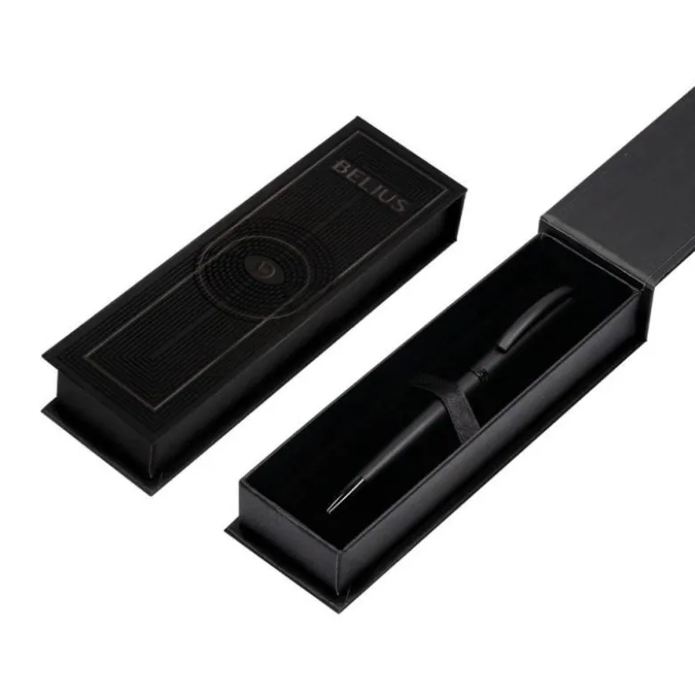 BOLIGRAFO BELIUS TURBO ALUMINIO COLOR NEGRO TINTA AZUL CAJA DE DISEÑO