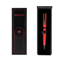 BOLIGRAFO BELIUS TURBO ALUMINIO COLOR ROJO Y NEGRO TINTA AZUL CAJA DE DISEÑO