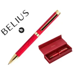 BOLIGRAFO BELIUS WILD WEST ALUMINIO COLOR GRANATE DORADO TINTA COLOR AZUL CAJA DE DISEÑO