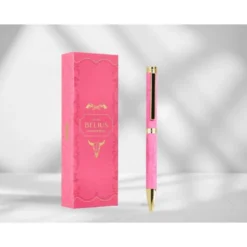 BOLIGRAFO BELIUS WILD WEST ALUMINIO COLOR ROSA DORADO TINTA COLOR AZUL CAJA DE DISEÑO