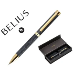 BOLIGRAFO BELIUS WILD WEST ALUMINIO COLOR NEGRO DORADO TINTA COLOR AZUL CAJA DE DISEÑO