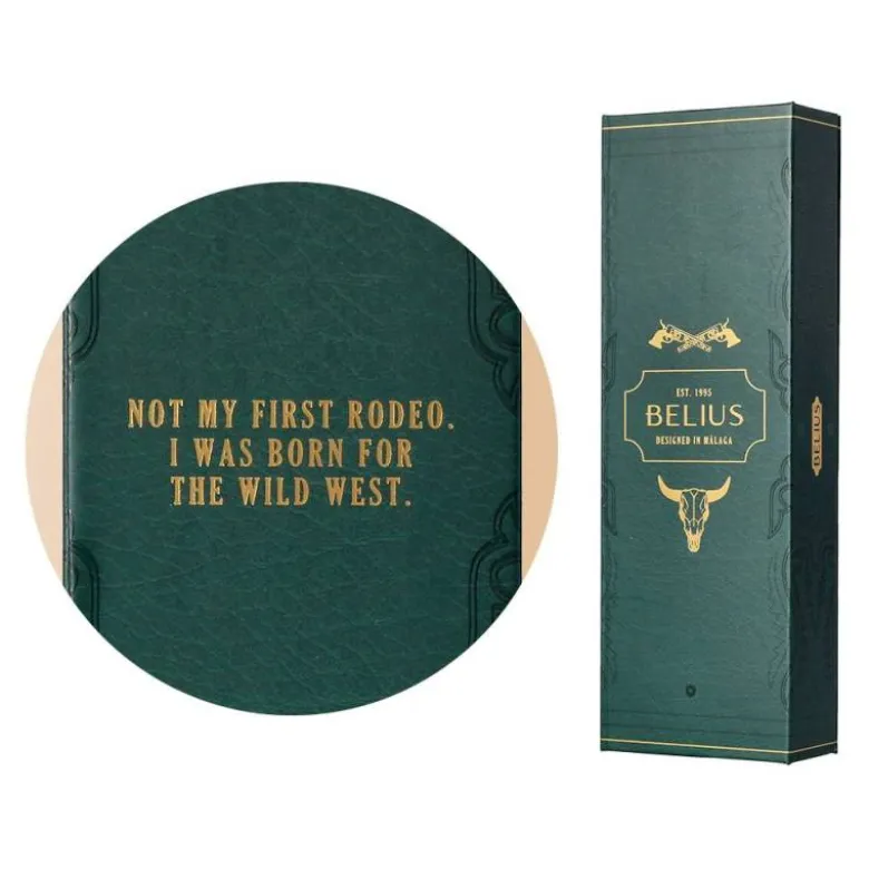 BOLIGRAFO BELIUS WILD WEST ALUMINIO COLOR VERDE TINTA COLOR AZUL CAJA DE DISEÑO