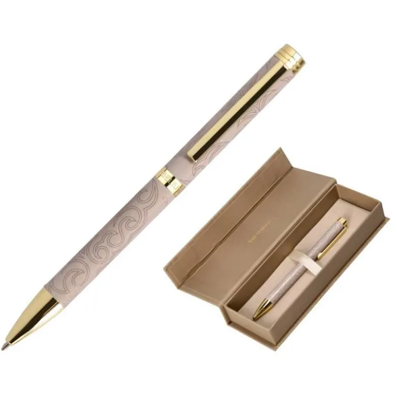 BOLIGRAFO BELIUS WILD WEST ALUMINIO COLOR BEIGE DORADO TINTA COLOR AZUL CAJA DE DISEÑO