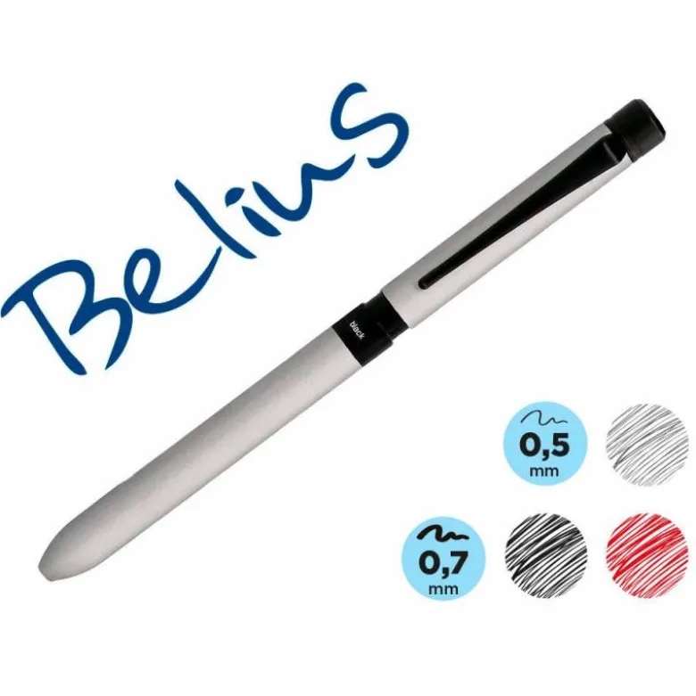 BOLIGRAFO BELIUS ZURICH 3 EN 1 CUERPO PLATEADO TINTA NEGRA Y ROJA PORTAMINAS 0,5 MM EN ESTUCHE