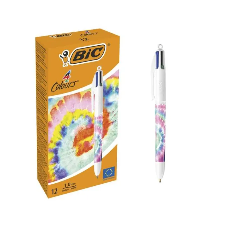 BOLIGRAFO BIC CUATRO COLORES TIEDYE PASTEL PUNTA DE 1 MM CAJA DE 12 UNIDADES