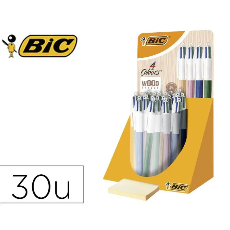 BOLIGRAFO BIC CUATRO COLORES WOOD EXPOSITOR DE 30 UNIDADES COLORES SURTIDOS