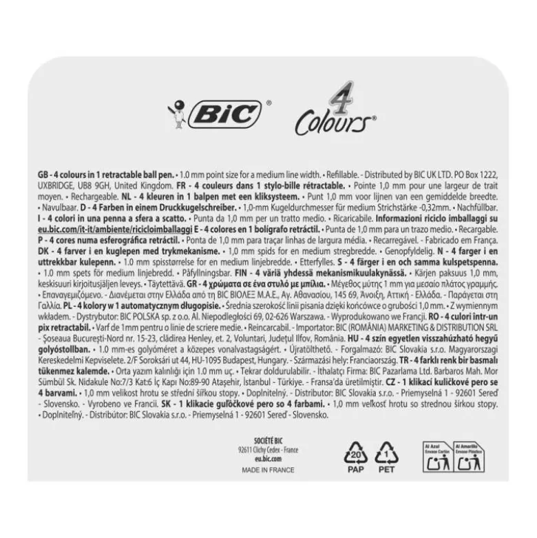 BOLIGRAFO BIC CUATRO COLORES RAINBOW PUNTA 1 MM