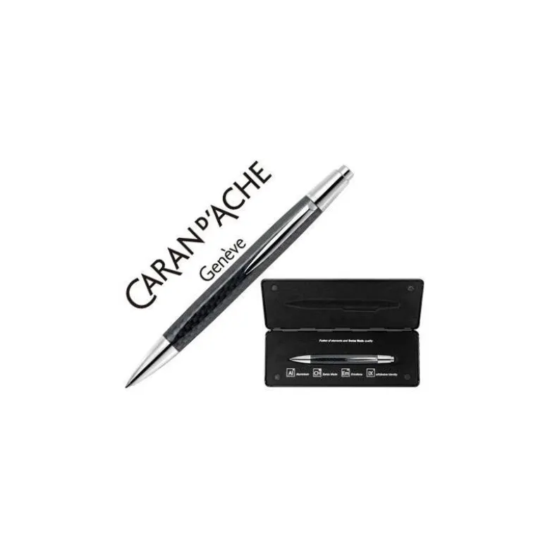 BOLIGRAFO CARAN D'ACHE ALCHEMIX CUERPO FIBRA DE CARBONO ADORNOS CROMADOS BRILLANTE CON ESTUCHE PUNTA