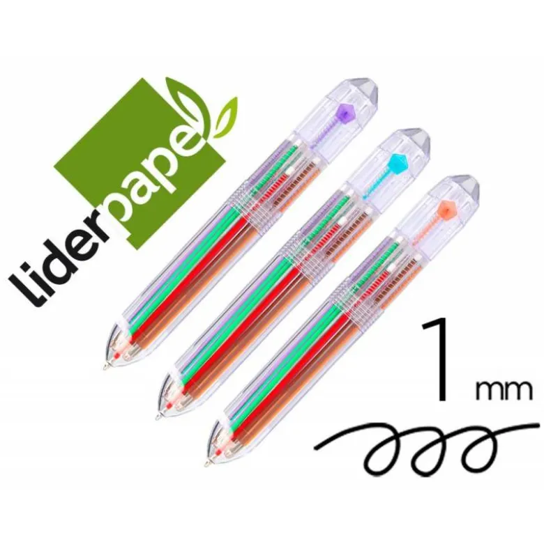 BOLIGRAFO LIDERPAPEL 10 EN 1 CUERPO TRANSPARENTE 10 COLORES 1 MM RETRACTIL