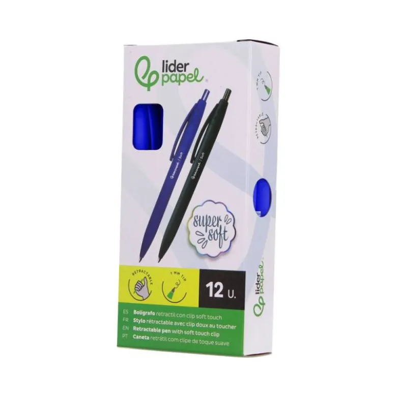 BOLIGRAFO LIDERPAPEL PUNTA 1 MM RETRACTIL CON CLIP ACABADO SOFT TOUCH TINTA AZUL CUERPO AZUL