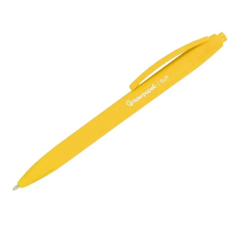 BOLIGRAFO LIDERPAPEL PUNTA 1 MM RETRACTIL CON CLIP ACABADO SOFT TOUCH TINTA AZUL CUERPO AMARILLO